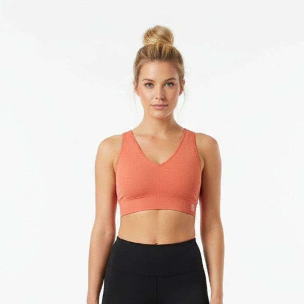 Savvi Orange Pumpkin Ribbed Cropped Athletic Sport Bra Top New M